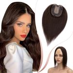 Elailite Human Hair Toppers For Women uk Real Hair Silk Base Clip in Crown HairPiece Toupee - Extensions For Thinning Hair (#02 Dark Brown, 16 Inch)