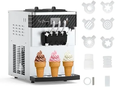 Commercial Ice Cream Machine, 5.8-8Gal/H Yield,3 Flavor Countertop Soft Serve Ice Cream Yogurt Machine with 2 * 7L Hoppers & 2 * 1.8L Cylinders for Restaurants Snack Bars Café Supermarkets