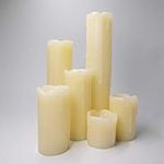 Eldnacele Set of 6 Flameless Dripping Candle with Timer, Real Wax Battery Included, Ivory Color and Flickering Amber Yellow Flame for Weddings and Holiday Decorations