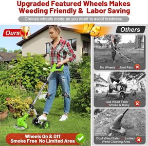 Cordless Electric Grass Strimmer 21V – 2 Batteries, Adjustable Blades, Telescopic Lightweight Garden Trimmer with Roller, Green