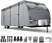 RV Cover Umbrauto 2022 Upgraded 7 Layers Top Camper Cover Windproof Travel Trailer Cover for 33' to 35' RV, Toy Hauler Cover with Tongue Jack Cover, Extra Windproof Ropes, Gutter Covers