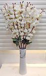 ARTSY Polyester Artificial Flowers For Decoration Cherry Blossom Flower Bunch For Vase, Home Decor, Office Decor, Artificial Plant, Craft, Without Vase, Combo, Pack Of 2 Pieces, White 55Cm Height