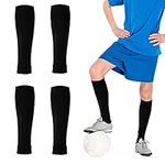 Tugaizi Soccer Socks Sleeves Black Soccer Shin Pad Sleeves Soccer Calf Sleeves Soccer Leg Sleeve Socks for Games Beginner Kids Boys Girls, 2 Pairs