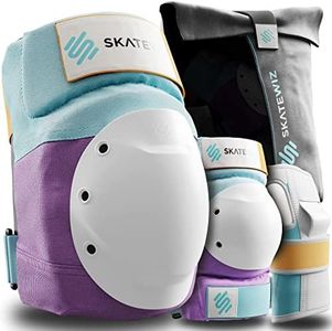 SKATEWIZ Adult Knee elbow Pads Roller Skate Pads Adult Women [6pc] SHIELD Size ML in Lavender Blue - Elbow Pads Set Wrist Guards - skating protective gear adult skate - Roller skate Skateboard Youth