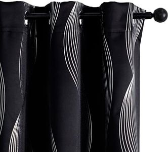 GIRASOLE HOME® Coppia Tende Oscuranti Termiche Morbide Fantasia Onde Argentate Tenda Isolante per Soggiorno Camera e Interni 2 Pannelli con Occhielli (140x285cm, Nero)
