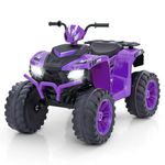 GYMAX Kids Electric Quad Bike, 24V Battery Powered Toy Car with Wireless Connection, USB, Music, Radio, Lights, Soft Start, Forward and Backward, Children Ride on ATV for 3-8 Years Old (Purple)