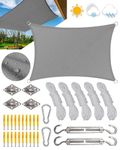 3x4m Premium Sun Shade Sail Rectangle, 420D Waterproof Fabric, 95% UV Block, Includes Free Rope and 304 Stainless Steel Fixing Kit, Perfect for Backyard, Garden, Patio, Yard, and Parties (Grey)