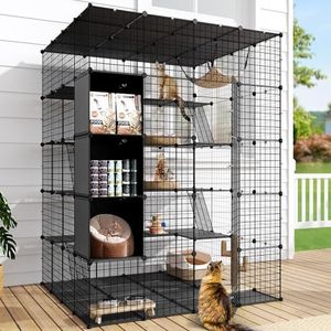 DWVO 5 Tier Large Cat Cage Indoor, DIY Outdoor Cat Enclosures with Storage Cube Metal Cat Playpen Catio with Hammock Platforms for 1-4 Cats