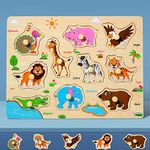 Wooden Jigsaw Puzzles for Kids 2 3 Year Olds | Educational Toddler Jigsaws for Girls Boys Gifts (Wild Animals)