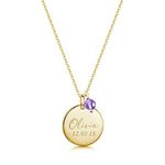 UMAGICBOX Custom Engraved Name Necklace with Birthstone Gold Plated Sterling Silver/Stainless Steel Personalized Disc Date Pendant Jewellery Birthdays Gift for New Mom Women her