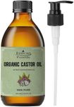 Essican Purelife Castor Oil Organic Hexane Free Glass Bottle with Pump 250ml (Pack of 1)- Pure Organic Castor Oil Cold Pressed Natural for Healthy Skin Face Body Eyelashes Brow Hair Growth Vitamin E