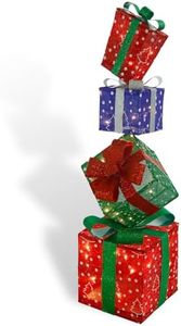 CCLIFE Caja de Navidad con luz, Juego de 4 Cajas de Regalo con luz LED, Caja de Regalo iluminadas de Navidad para árbol de Navidad, hogar, Decoraciones de Navidad CushHom