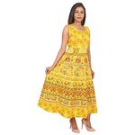 Monique Brand Women's/Girls Cotton Rajasthani Jaipuri Printed Maternity Summer Long Gown Middi Maxi Dress (MD-TEDAMORE-LY15__Free Size__UPTO44XL_) Lemon Yellow