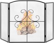 Gtongoko 3 Panel Fireplace Screen 48" W x 29" H Wrought Iron Decorative Fire Spark Guard Grate for Living Room Home Decor - Black