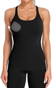 ATTRACO Womens Ribbed Workout Tank Tops Tight Fitted Seamless Racer Back Fitness Shirt Black