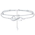 PEEMUXO Silver Bracelet for Women,925 Sterling Silver Bracelet Heart Bracelet Infinity Bracelet for Women Cubic Zirconia Adjustable Bracelet,Layered Charm Bracelets for Women