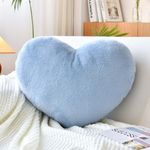 XVTRU Soft Heart Shaped Pillows, Cute Dusty Blue Heart Decorative Pillow, 12.9"x9.8" Heart Plush Cushion, Faux Rabbit Fur Room Decor Throw Pillow for Couch Bed Women Valentine's Day Xmas Gift