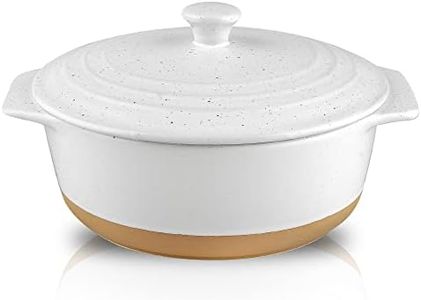 HVH Ceramic Casserole Dish with Lid Oven Safe, 2 Quart Round Casserole Dish Set, 9 Inches Round Baking Dish with Lid Oven Safe, Deep Baking Dishes for Oven with Lids for Party, Farmhouse Style (White)