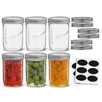 JoyJolt 16 Oz Mason Jars With Lids, Labels and Measures! 6-Pack Wide Mouth Mason Jars, Glass Jar with Lid and Band. Airtight Canning Jars, Overnight Oats Jars, Salad Jars, Sourdough Starter Jar