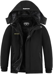 Boy's Ski Jackets Waterproof Winter Coat Fleece Windproof Snowboarding Jacket with Detachable Hood (10-12, Black)