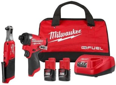 Milwaukee M12 FUEL 12V Lithium-Ion Cordless 3/8 in. Ratchet and 1/4 in. Impact Driver Kit (2-Tool) w/Batteries, Charger & Bag