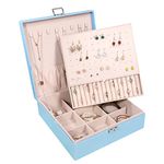 Allinside Jewelry Box Organizer for Women Ladies Girls, Double Layers PU Leather Jewelry Case with Lock for Earrings, Necklaces, Bracelets, Best Gift for Birthday, Christmas, Pearl Blue