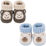 DUONITITI Newborn Knit Booties Soft Baby Boots for Infant Boys Girls First Walkers 2 Pairs, 0-3 Months(Brown+ Blue)