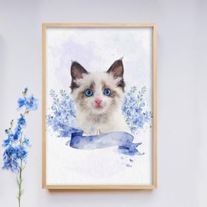 Dotride Custom Pet Portrait from Photo with Birthday Flower,Watercolor Dog Portrait,Personalized pet painting, Thick Sustainable Paper/Frame/Canvas Print, Personalized Memorial Gift for Mom/Dad Pet Lover,Made in USA