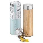 Navaris Glass Tea Bottle 500ml - Bamboo Tea Infuser Bottle with Removable Stainless Steel Strainer, Screw Top Lid - Tea Infuser Travel Bottle