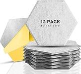 Sonic Acoustics Self-Adhesive 12 Pack Hexagon Acoustic Panels, 14" X 12" X 0.4" High Density Sound Absorbing Panels Sound Proof Insulation Beveled Edge Studio Treatment Tiles (Silver Grey)