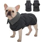 Kuoser Dog Coat, Extra Warm Dog Jacket Windproof Dog Cold Weather Coats for Small Dogs, Fleece Lining Turtleneck Dog Snowsuit Reflective Adjustable Dog Winter Clothes, Dark Grey S