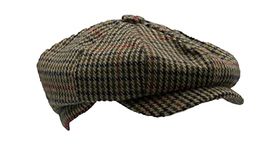 WALKER AND HAWKES - Men's Brown Grey Classic Baker Boy Style 8-Panel Tommy Baker Cap - Brown Check - XL (60cm)