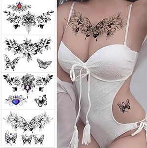 ROARHOW Super sexy temporary tattoo series,sexy tattoos for women,Chest, thigh, abdomen, back, large flower tattoo, beautiful butterfly tattoo Exquisite and beautiful fake tattoos (Large tattoo 1)