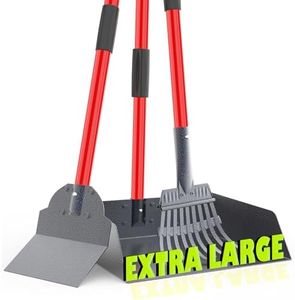 X-TECOKIT Larger Pooper Scooper - Durable & Sturdy Rake, Spade, Tray Set with Long Handle Great for Large Small and Multi Dogs - Poop Scoop No Bend Down Easy to Use for Yard Grass Gravel Dirt