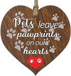 Pets Leave Pawprints On Our Hearts - Hanging Wooden Heart Sign Plaque Thoughtful Gifts for Friends - Dark Wood Hearts Signs, Friendship Plaques, Love Heart Gifts, Friends Ornament Present