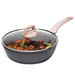 CAROTE Non Stick Frying Pan with Lid, Induction Deep Saute Pan with Lid, Stir-Fry Pan for All Hobs, PFOA Free (Grey, 28cm)