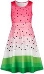 uideazone Size 9-10 Dresses for Girls Sleeveless Crewneck Watermelon Pattern A-line Dress Casual Beach Sundress for Party 9-10 Years