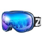 ZIONOR Lagopus Ski Snowboard Goggles UV Protection Anti fog Snow Goggles for Men Women Adult Youth VLT 15% Blue Frame Mirrored Blue Lens