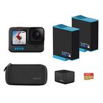 GoPro HERO10 Holiday Bundle - Waterproof Action Camera with Dual Battery Charger, Extra Battery, Compact Case and 64GB Extreme MicroSD Card Optical (Black)