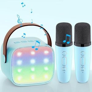 Karaoke Maschine mit 2 Mikrofonen, [Premiumversion] Wowstar Tragbares Bluetooth Karaoke Maschine Musikinstrumente Equipment für Kinder Erwachsene mit & LED-Lichter Jungen Mädchen Geschenke (Blau)