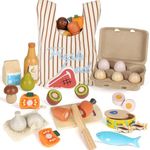 Lehoo Castle Wooden Play Food Sets for Kids Kitchen, Food Toys for Toddlers 3+ Year Old, Pretend Food Play Kitchen Accessories, Cutting Fruits Vegetables Toys, Gift for Boys Girls