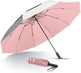 Fulynmen 62 Inch UPF50+ Compact Golf Umbrella Sun Umbrella UV Protection UV Umbrellas For Sun Protection Travel Umbrella Double Canopy 10 Ribs Windproof Inverted Auto Open Close Silver Pink