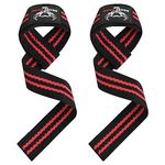 BEAST RAGE Weight Lifting Straps Fitness Padded Cotton Wrist Support Gel Advanced Grips Dumbbell Bar Wraps Heavy Duty Gym Bodybuilding Straps Power Deadlift Barbells Non Slip Exercise (Black/Red)