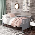 DORTALA Twin Size Wooden Slats Daybed Frame, Sturdy Sofa Support Platform W/Rails and Full Wooden Slats Support, Home Daybed Furniture for Bedroom, Grey