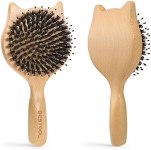 BESTOOL Cepillos de pelo de viaje pequeños para mujeres, hombres o niños, cepillo de pelo de cerdas de jabalí de madera para desenredar (Natural)