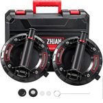 ZHJAN 8" Glass Suction Cups to Lift Large Glass,Glass Suckers Lifters with Handle and Carry Box,Industrial Glass Lifte for Replace Windshield Tile Marble Floor, 200KG Lifting Capacity(2 PACK)