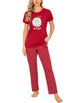 EISHOPEER Women's Pajama Set Lazy Sheep Printed Short Sleeve Top and Long Pants Sleepwear Pjs Sets Wine Red XL