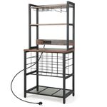 GiantexUK 24 Bottles Wine Rack, 4-Tier Wine Bar Cabinet with Power Outlets, Glass & Cup Holders, Adjustable Feet & Anti-Tipping Device, Wine Holder Display Organizer for Kitchen Dining Living Room