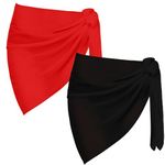 2 Pieces Sarong Coverups for Women Bathing Suit Wrap Swimsuit Skirt Bikini Swimwear Chiffon Cover Up Beach Accessories (A - Black+Red)