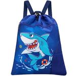 WAWSAM Shark Gym Drawstring Backpack - 38 x 45 cm Sports Gym Bag Drawstring Bag for Girls Kids Waterproof String Backpack for Beach Swim Travel Yoga Gift with Zipper Pocket and Water Bottle Pocket